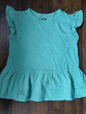 Spotted Zebra Girls Teal Round Neck Short Sleeve Ruffled Tunic Top S6/7